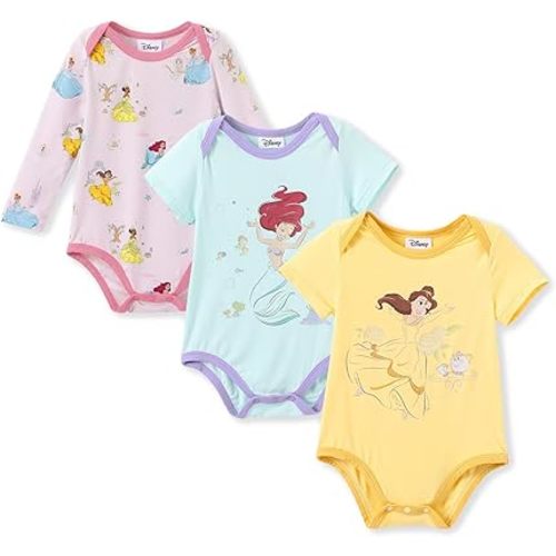 Disney Stitch Princess Marvel 3 Packs Baby Viscose Made from Bamboo Button down Bodysuit for Newborn Infant