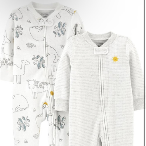 Simple Joys by Carter's unisex-baby 2-way Zip Thermal Footed Sleep and Play, Pack of 2