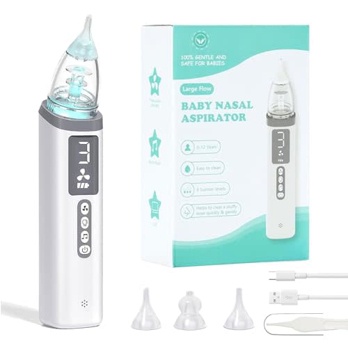 Nasal Aspirator for Baby,Baby Nose Sucker,Electric Nasal Aspirator for Baby,for Relieving Nasal Congestion,Nose Cleaner with 3 Silicone Tips,Adjustable Suction Level,Music and Light Soothing Function
