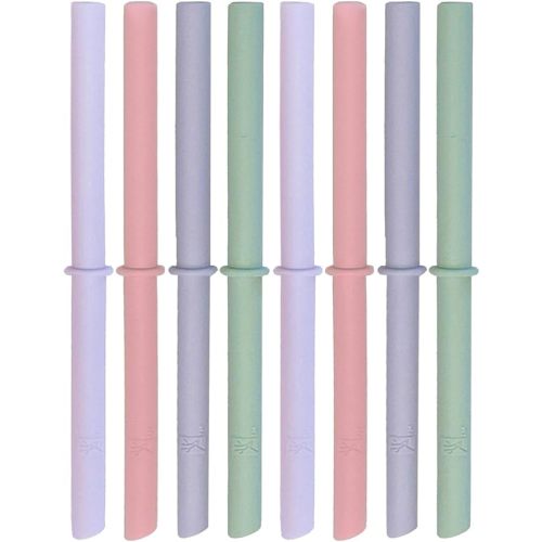 Elk and Friends Adult & Kid's Reusable Silicone Straws with Stopper for 8oz & 10oz Mason Jars or Tumblers, Pack of 8 Colorful Straws 6.3"