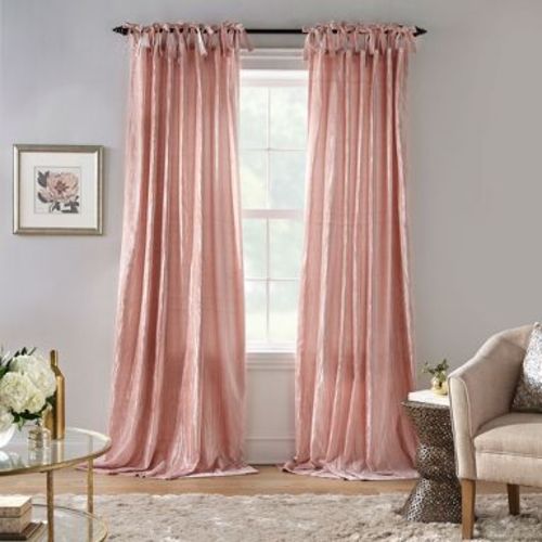 Korena Rustic Vogue Tie-Top Crushed Velvet Single Window Curtain Panel - 52" x 84" - Blush - Elrene Home Fashions