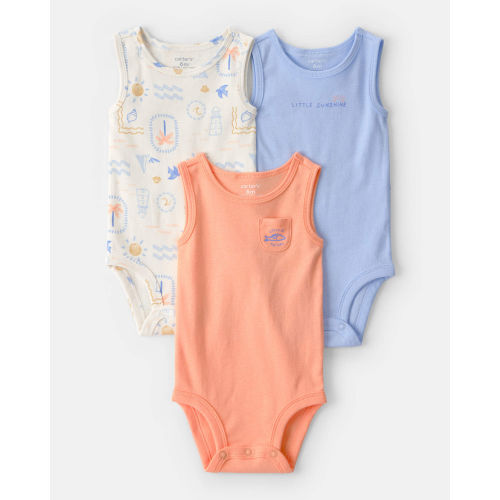 Baby 3-Pack Sunshine Sleeveless Multipack Bodysuits - Orange/Blue/Ivory - Carter's | Carter's