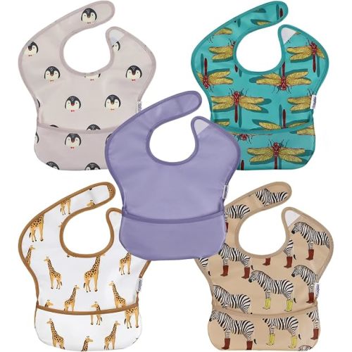 Waterproof Baby Bibs, 5 Pack Feeding Bibs for Boys Girls, Easy Clean