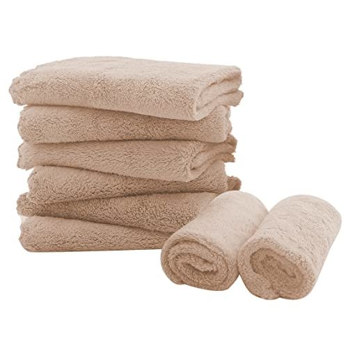 Spotted Play 8 Pack Burp Cloths for Baby - 20'' by 10'' Ultra Absorbent Coral Fleece Burping Cloths, Newborn Towel - Milk Spit Up Rags - Brown, 8 Piece Set