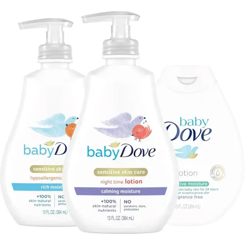 Dove Baby Lotion Sensitive Skin Care Bundle – Ultra-Gentle Face & Body Lotions for Newborns & Infants, 2 Hypoallergenic Scents, 1 Fragrance-Free, 13 Oz Ea