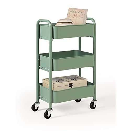 SunnyPoint 3-Tier Delicate Compact Rolling Metal Storage Organizer - Mobile Utility Cart Kitchen/Under Desk Cart with Caster Wheels - Turq (15.35" X 10.24" X 26.8"H)