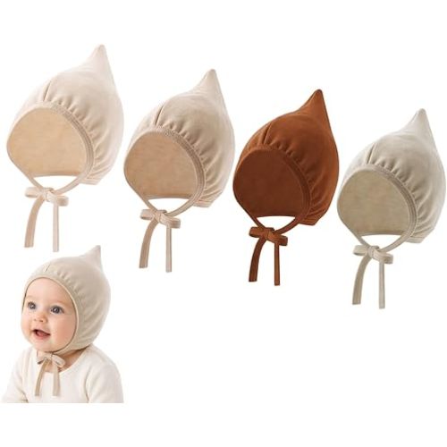 Newborn Baby Hospital Bonnet, Cotton Infant Pointed Hat with Adjustable Tie