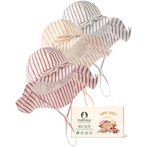 FURTALK 3 Pack Baby Sun Hat Toddler Beach Hat Girls UPF 50+ Wide Brim Infant Kids Summer Adjustable Sun Protection