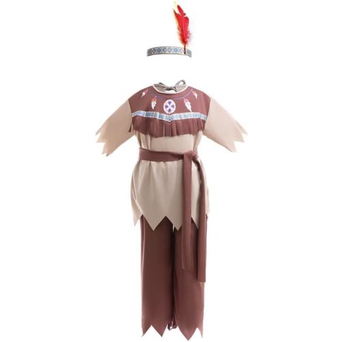 Dressy Daisy Toddler Little Boys Native American Indian Halloween Costume Fancy Party Dress Up Set with Feather Headband