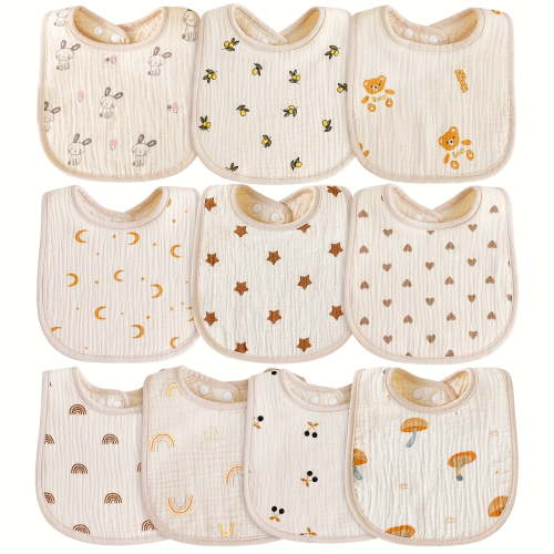 Muslin Bibs 10 Pack - Ultra Soft Drool Bibs for Teething Babies, Absorbent Unisex Baby Shower Gift for Boys & Girls