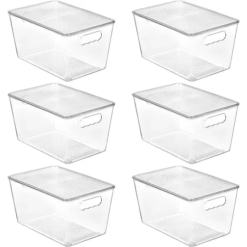 Vtopmart 6 Pack Clear Stackable Storage Bins with Lids, Large Plastic Containers with Handle for Pantry Organizer and Storage,Perfect for Bathroom,Cabinet,Kitchen,Fridge,Closet Organization