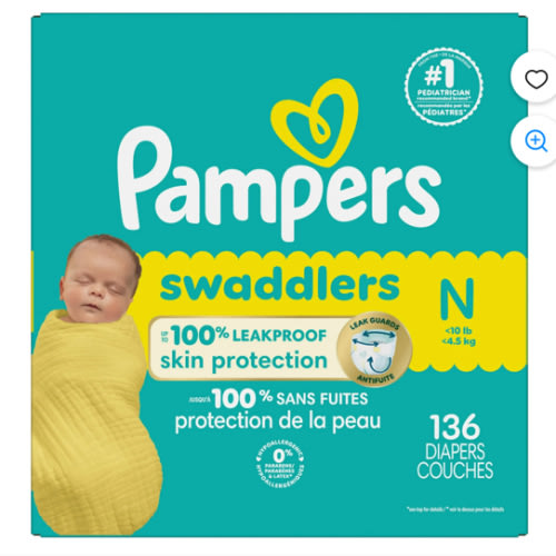 Couches Pampers Swaddlers, absorbantes, gardent bébé au sec et confortable, couche jetable pour bébé sans danger pour la peau, taille 0 (jusqu’à [10 lb]) 136 Unité - Walmart.ca