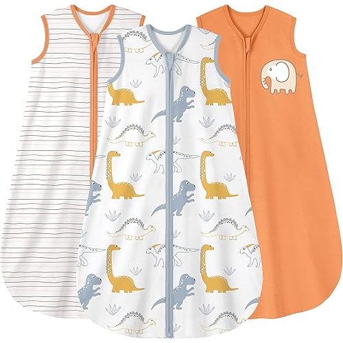 Yoofoss Baby Sleep Sack 12-18 Months Baby Wearable Blanket 100% Cotton 2-Way Zipper TOG 0.5 Toddler Sleeping Sack 3 Pack, Lightweight Sleep Sacks for Babies(Large)