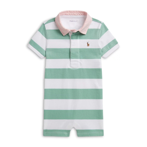 Ralph Lauren Boys' Striped Cotton Rugby Shortall - Celadon Multi (Size 6M)