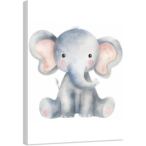CCKOPPI Nursery Decor Canvas Wall Art Cute Wildlife Elephant Jungle Animal Theme Watercolor Print Poster Decor Painting for Baby Room Nursery Bathroom Decor(Artwork-04, 12"x18")