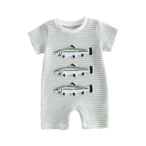 Bagilaanoe Infant Baby Boy Short Sleeve Romper Jumpsuit Pants Duck Fish Waffle Knit Outfit Summer One Piece Clothes