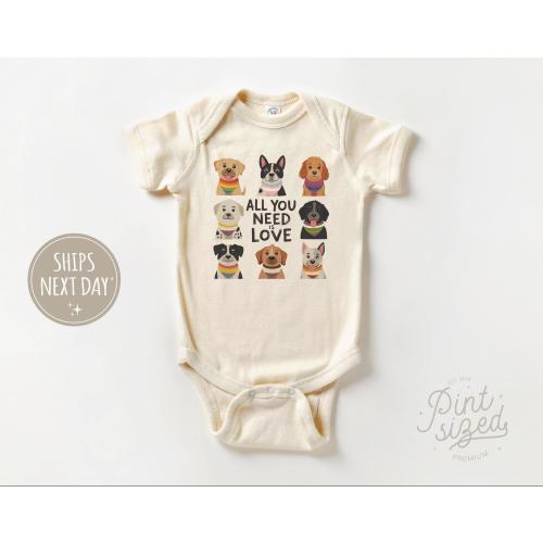 All You Need Is Love Baby Onesie® - LGBTQ+ Rainbow Bodysuit - Cute Dog Pride Month Natural Onesie®