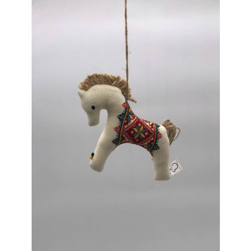 Embroidered Ukrainian Horse Ornament, Cotton Linen Toy (14x18cm)