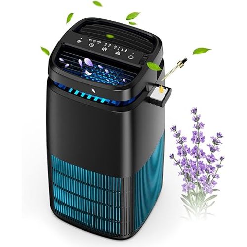 POMORON 4-in-1 Air Purifiers for Home, Air Ionizer Negative Ion Generator, H13 HEPA Filter, UV, Covers 1250 Ft² 99.97% Removal Rate for Pollen Smoke Pet Dander Air Cleaner for Bedroom, MJ002H, Black