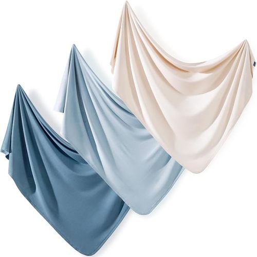 3 Pack Newborn Swaddle Blanket, Ultra Soft Stretchy Jersey Knit Extra Large Size 33 x 44 Receiving Blankets for Easy Swaddling Baby Snug and Cozy, Comfortable and Lightweight for All Seasons