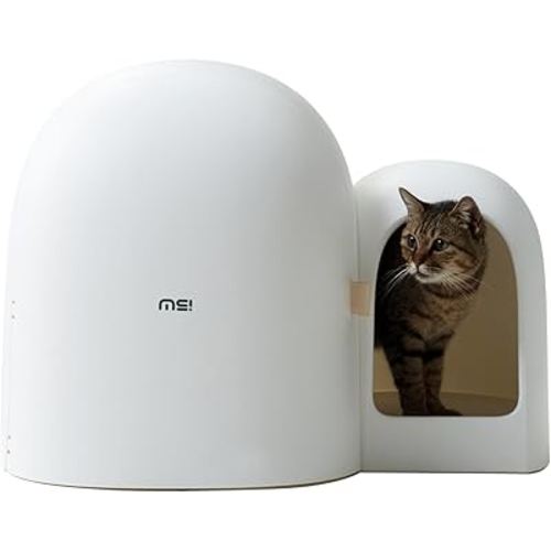 MS!MAKE SURE Cat Litter Box, Large Covered Hidden Dog Proof Closed Modern Cat Litter Box Furniture with Scoop, for Odor Control and Less Tracking, Easy to Clean,26.7"x19.6"19.6", Snow White
