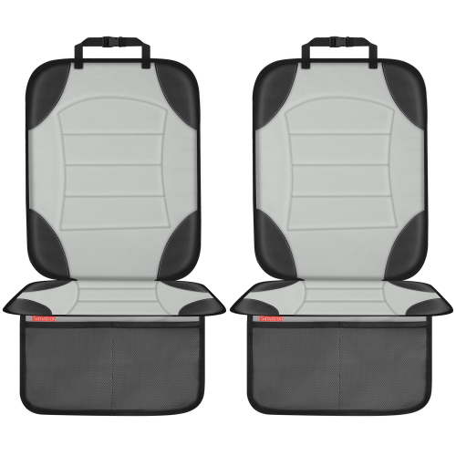 Sinvitron Car Seat Protector for Child Car Seat - Waterproof Non-Slip Leather Mat with 2 Mesh Pockets, Universal Seat Cover for Baby, Pets & Vehicles(2-Pack, Grey)