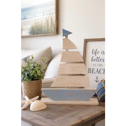 Handmade Wooden Sailboat Decor | Coastal Beach House Decor | Nautical Wood Boat | Shelf Decor | Coastal Farmhouse Accent | Beach Lover Gift