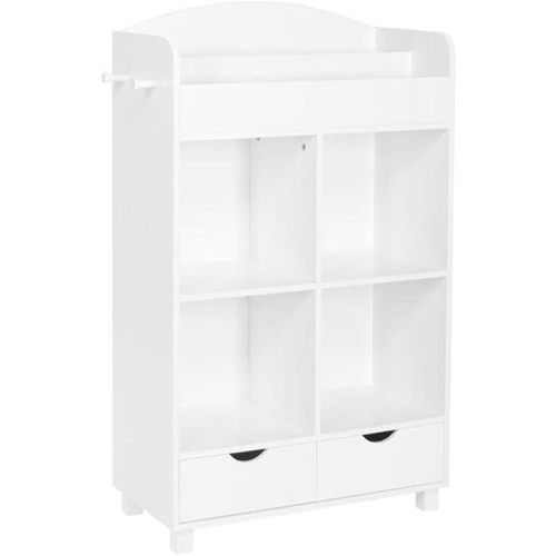 RiverRidge Home Bookshelf for Kids Toy Storage Cabinet with Cubbies Book Nook Area- 4 Cubbies, 2-Slot Bookrack, 2 Drawers & Hooks for Kids Toys, Games & Book Storage Fits RiverRidge Folding Cubby Bins