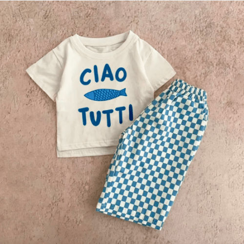 The Ciao Tutti Baby Kids Sardines Pattern 2 Piece Set - 12-18 Months