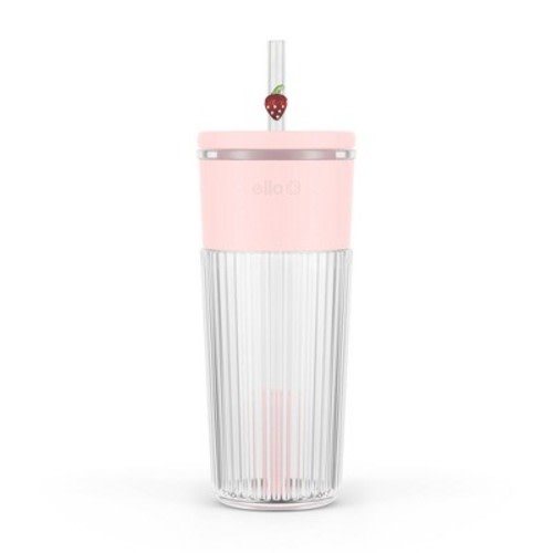 Ello Ava 24oz Charmed Strawberry Glass Straw Tumbler Pink