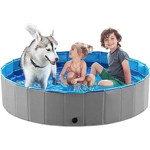 Jasonwell Foldable Dog Pet Bath Pool Collapsible Dog Pet Pool Bathing Tub Kiddie Pool Doggie Wading Pool for Puppy Small Medium Large Dogs Cats and Kids 55.1" Grey