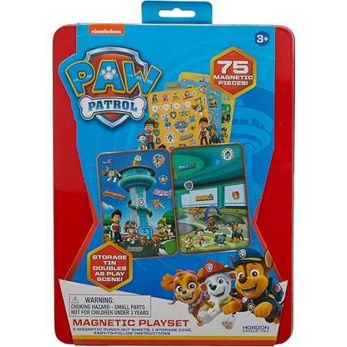 Paw Patrol Magnetic Playset, 75 Mix & Match Dress Up Magnets, 2-in-1 Storage Tin & Play Space, Fun Paw Patrol Toy for Kids 3 & Up, Great Travel Activity for Kids and Toddlers, Paw Patrol Activities