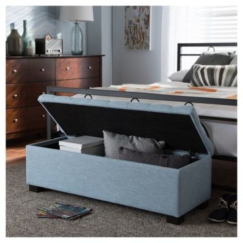 Roanoke Modern and Contemporary Fabric Upholstered Grid-Tufting Ottoman Bench with Storage: Baxton Studio