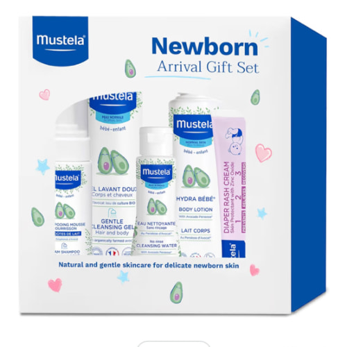 Mustela Newborn Arrival Gift Set - Baby Skincare & Bath Time Essentials - Natural & Plant Based - 5 Items Set