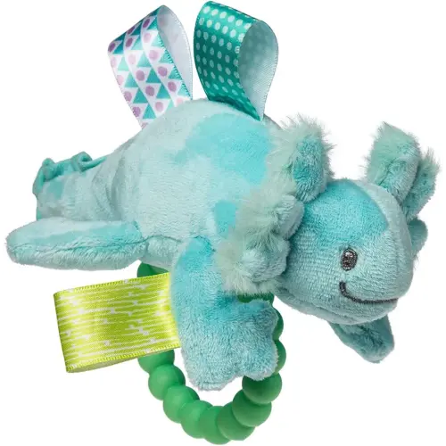 Soft Baby Rattle with Soothing Teether Ring and Sensory Tags, 6-Inches, Fizzy Aqua Axolotl