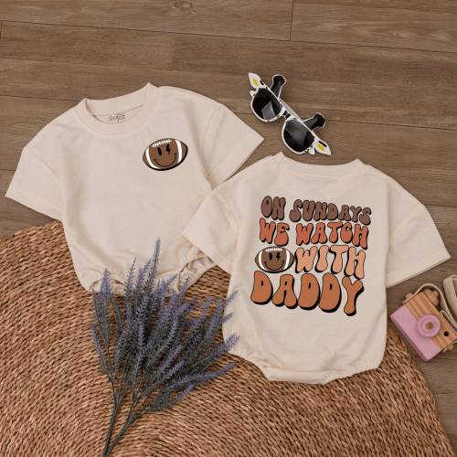 On Sundays We Watch with Daddy Romper, Game Day Baby Clothes, Football Season Outfit, Football Lover Gift, Baby Bodysuit, Fall Baby Clothes