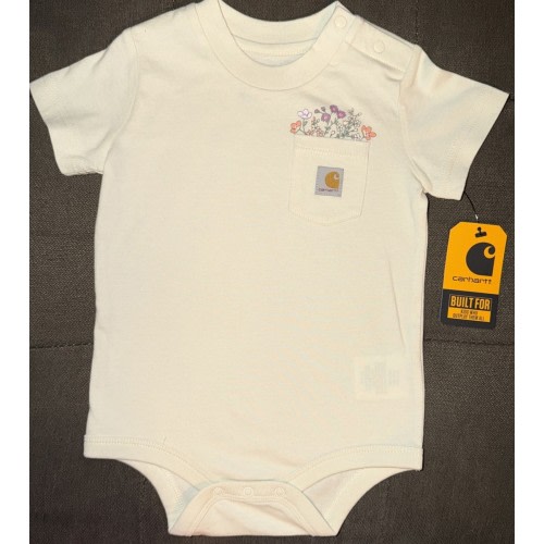 Carhartt Infant Girl’s Short-Sleeve Garden🪴Pocket Beige Bodysuit Sz 9-Months