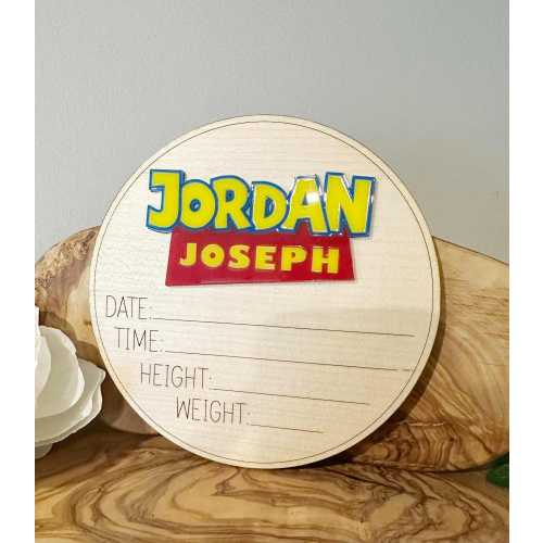 Personalized Baby Birth Stats Sign: Toy Block Style Letters for Nursery Wall Decor & Photo Props
