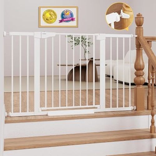Cumbor 29.7–51.5" Extra Wide Baby Gate for Stairs, Pressure-Mounted Dog Gates for Doorways & Hallways, Auto-Close Walk-Through, No-Trip Design, Child Proof Safety, Dog/Pet Gate for Indoor Use, White