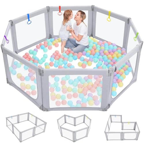 Dripex Foldable Playpen, Extra Large Baby Playpen, 71"69" Play Yard for Baby, Collapsible Play Pen for Babies, Fence with Breathable Mesh, Indoor & Outdoor Kids Activity Center, Ash Grey