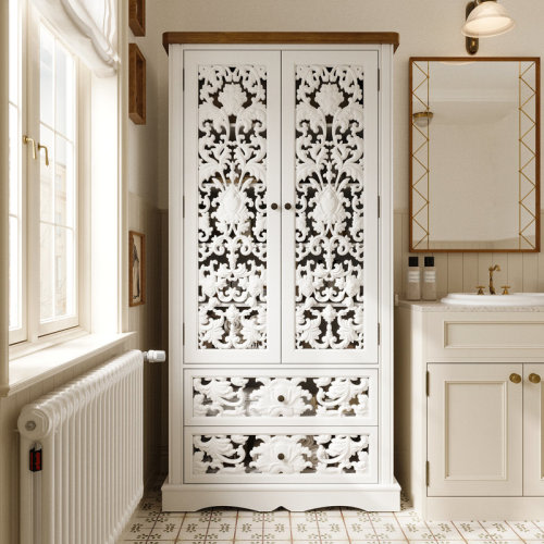 One Allium Way® Elegant Two-Door Bathroom Cabinet With Cutout Panels & Dual Drawers & Reviews | Wayfair