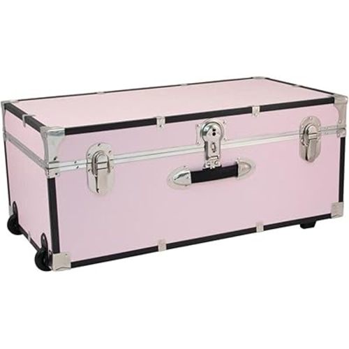 HomeStock Rustic Romance Heavy Duty 30" Under Bed College Storage Trunk with Lock, Latch Closure Type, 15.75" D x 30" W x 12.25" H, Ideal Camp Dorm Room Trunk Footlocker Pink Blush