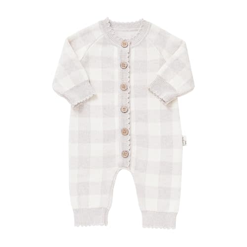 Avibae Knit Baby Sweater, Cotton Thermal Clothes for Newborn Infant, Baby Boys and Girls Plaid Romper