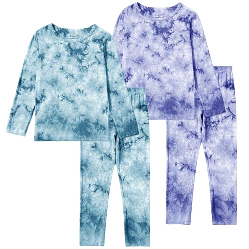 Jimonda Kids Toddler Soft Rayon From Bamboo Pajamas Long Sleeve Boys Girls Sleepwear Outdoor 4pcs Set Tops&Pants Tie Dye Pj