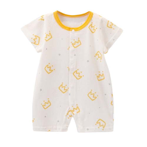 THDHVS Newborn Onesies Girl,Baby Clothes for Girls,Kid Summer Thin Print Round Neck Short Sleeves Short Romper Yellow 6-9 Months