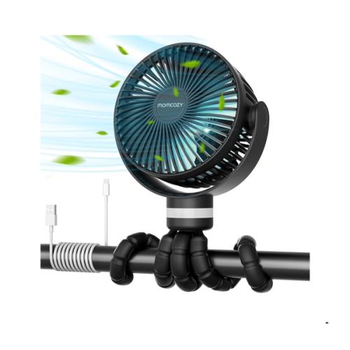 Momcozy Portable Stroller Fan, 8000mAh, 27H Ultra-long Battery Life, Detachable 4 Speed 360°Rotate, LED Night Light with 2 Modes, USB Rechargeable Handheld Cooling Fan for Travel, Car Seat, Bedroom