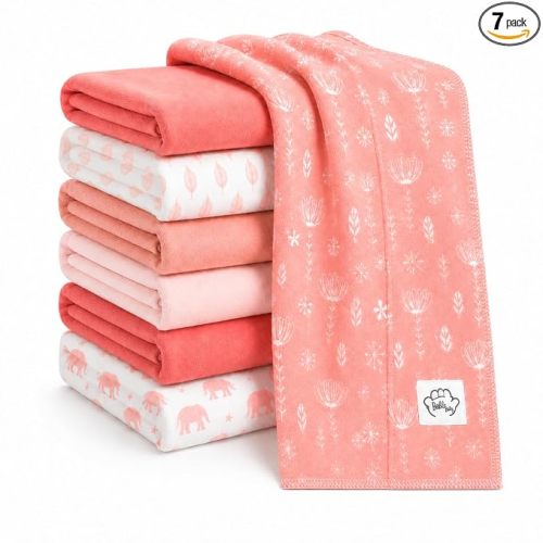 Baby Burp Cloths for Boys and Girls - 7 Pack Large 100% Cotton - Double Layered Extra Absorbent Burp Rags, (Pink, 7 Pack)