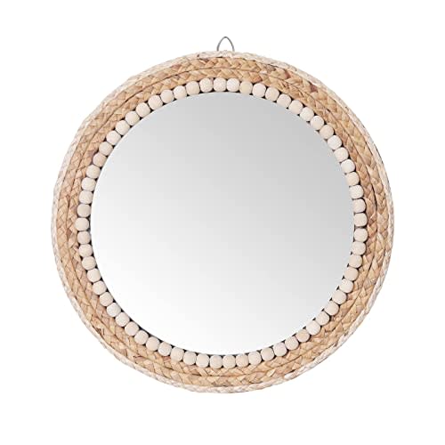 SWTHONY 15 Inch Boho Round Hanging Wall Mirror Decorative Rattan Circle Mirrors for Farmhouse, Living Room, Bedroom