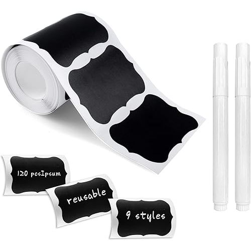MUWOOB Chalkboard Labels, 120 Pcs Black Reusable Waterproof Label Stickers, Kitchen Pantry Sticker Labels for Containers, Mason Jars, Condiments, Food Storage (Rectangle)