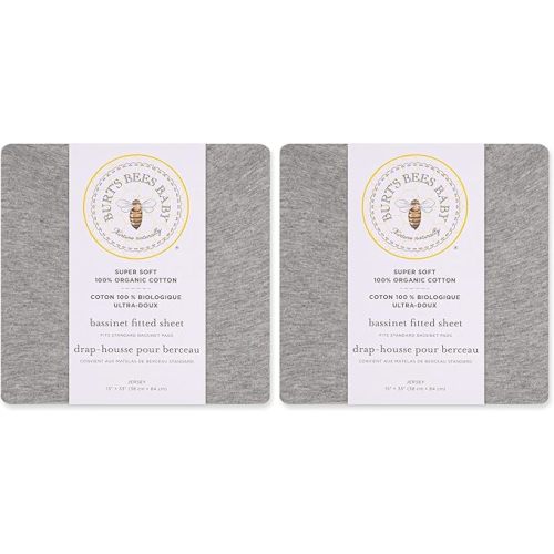 Burt's Bees Baby Bassinet Sheet, Fitted Unisex 100% Organic Jersey Cotton Bassinet Sheet for Standard Bassinet Mattress (Pack of 2)